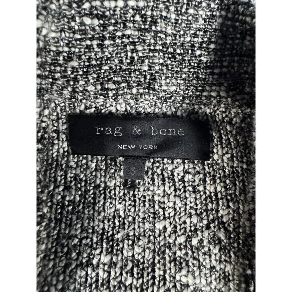 Rag & Bone Hart Tweed Biker Moto Black White Asymmetric Zip Knit Pockets S